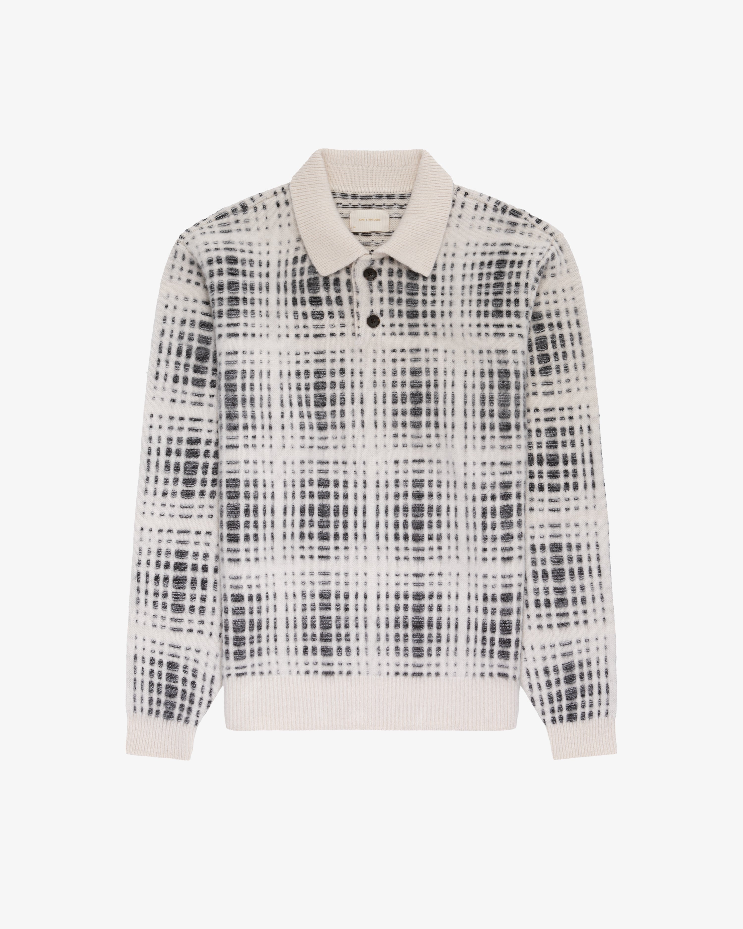 Long-Sleeve Shadow Plaid Polo