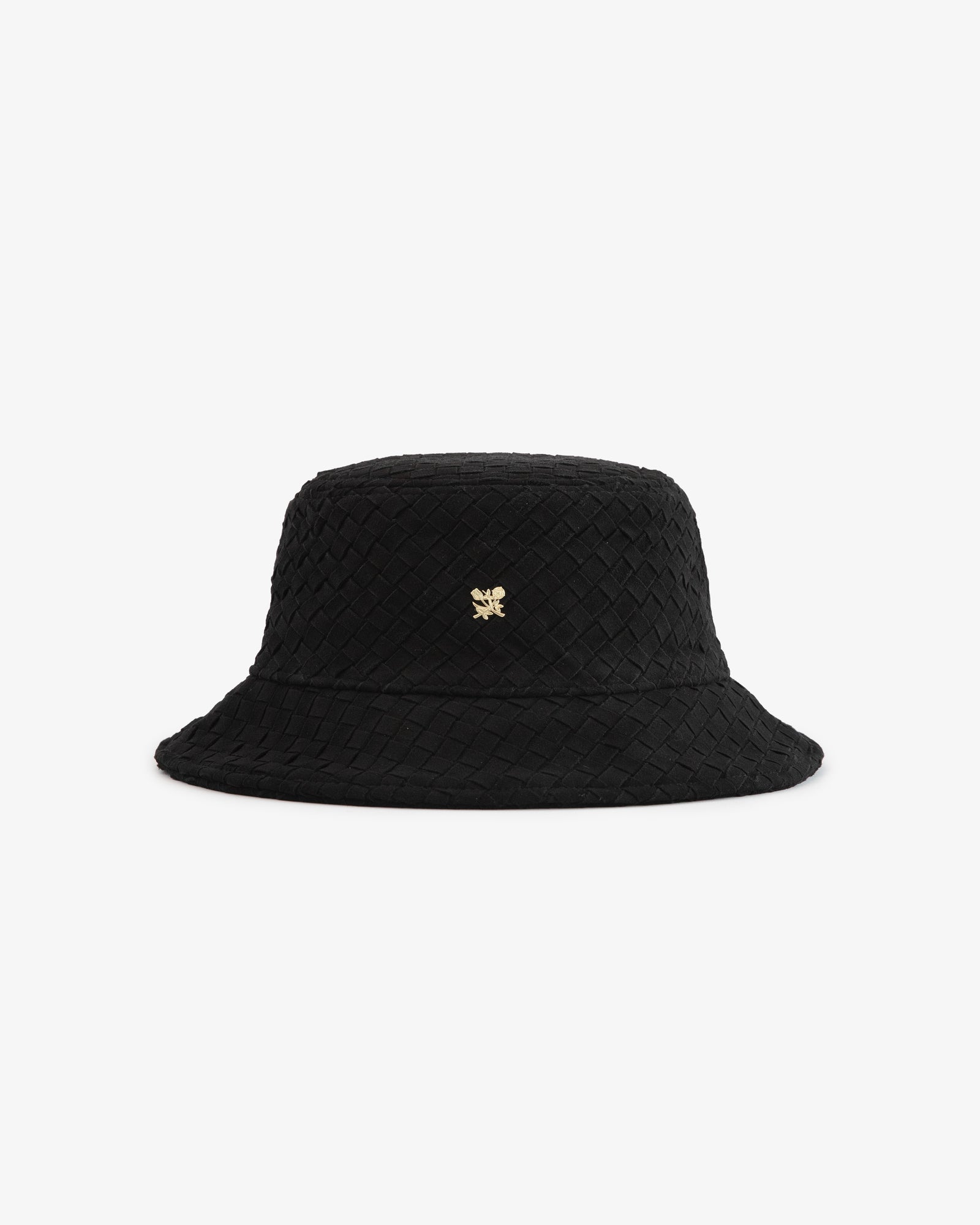 Woven Suede Crest Bucket Hat