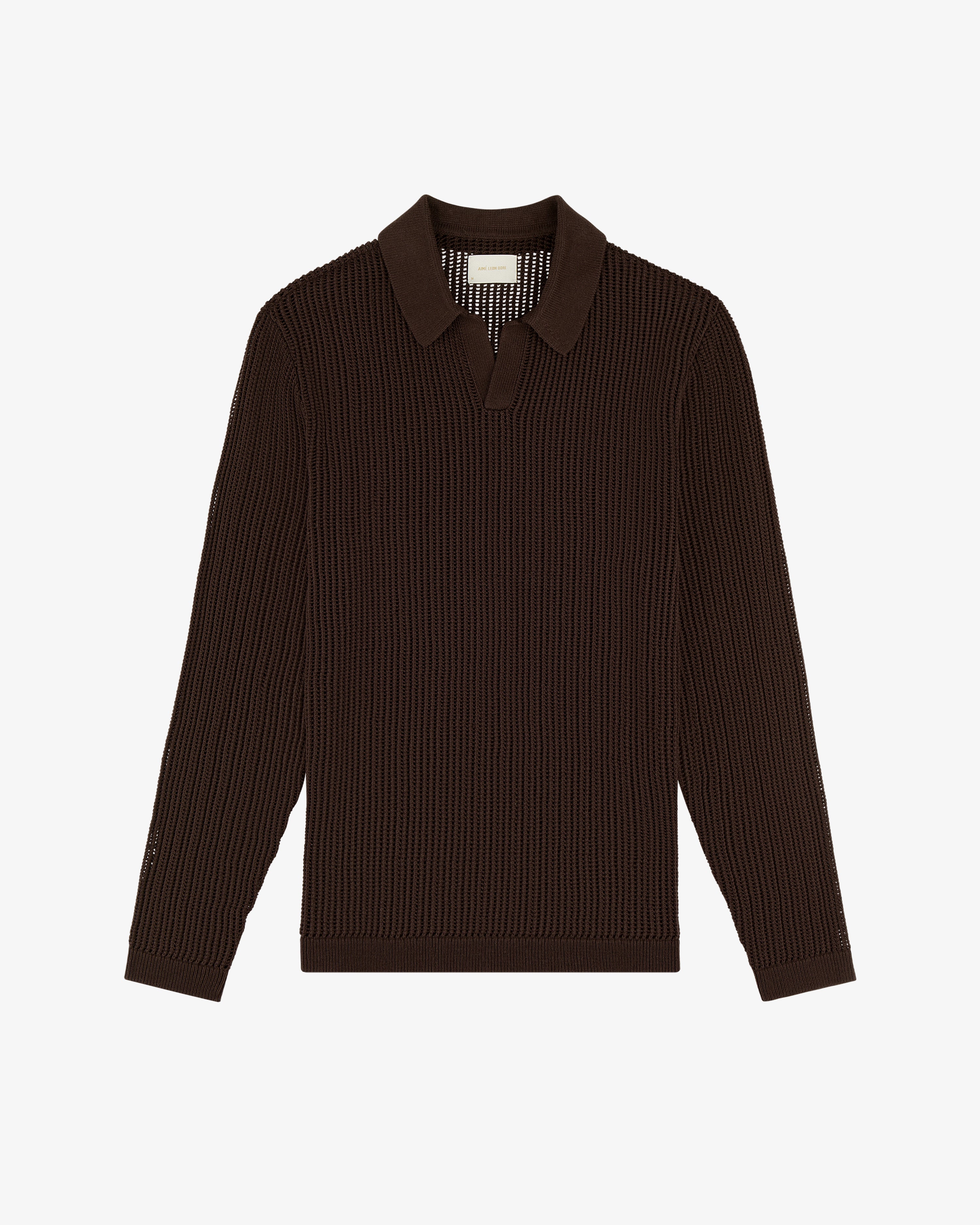 Long-Sleeve Mesh Knit Polo