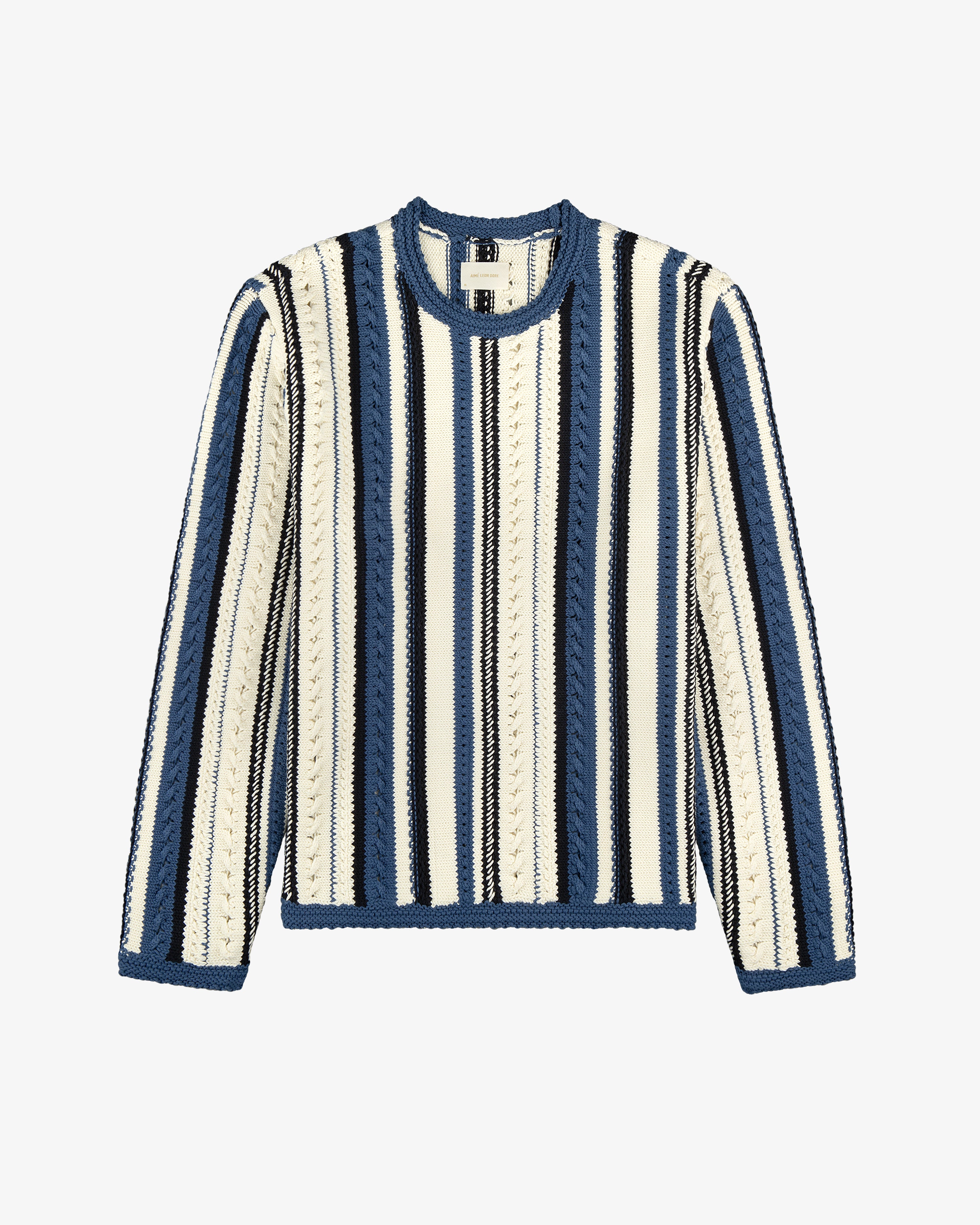 Striped Eyelet Crewneck Sweater
