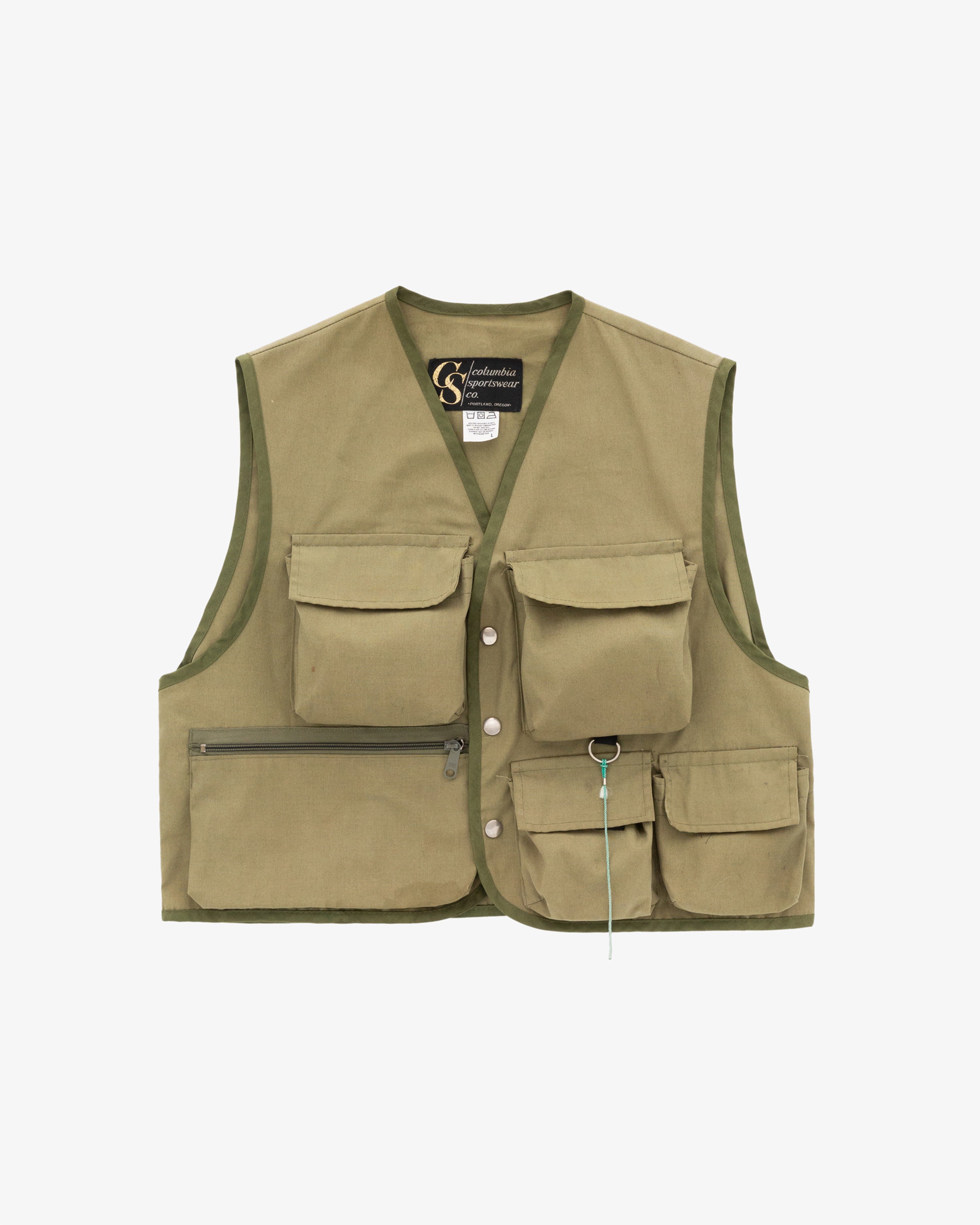 Vintage 90’s COLUMBIA Mens Fly Fishing Vest ￼Khaki Beige Tan w/13 Pockets